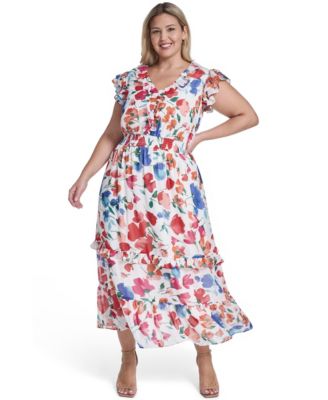 Plus Size V-Neck Smocked Waist Midi Dress