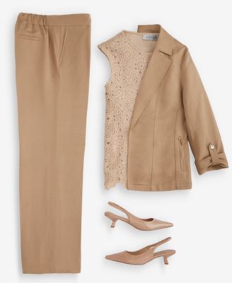 Open-Front Blazer, Crocheted Top & Pull-On Pants