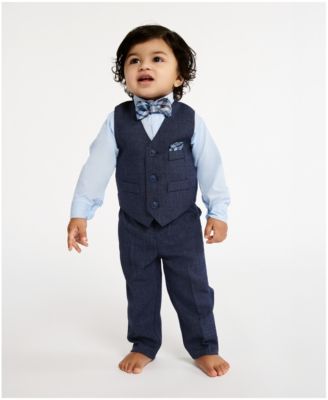 Baby Boys Striated Twill Vest 4-Piece Set