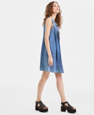 Women's Cotton Pleated Denim Mini Dress