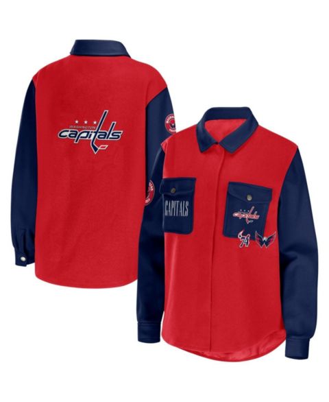 Женские куртки WEAR by Erin Andrews Women's Red/Navy Washington Capitals Color Block Button-Up Shirt Jacket