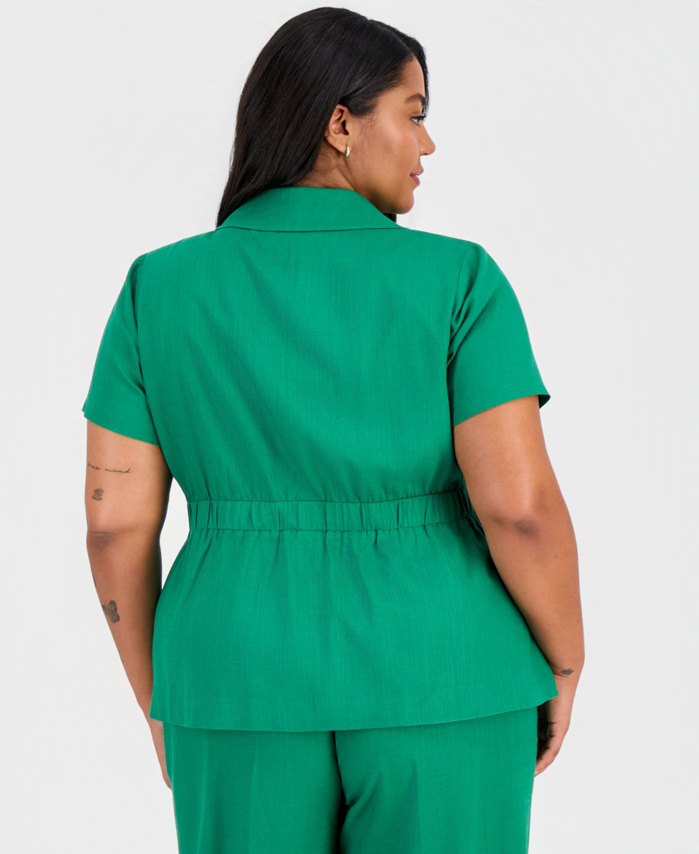 Женская куртка Tahari ASL Plus Size Notch-Collar Short-Sleeve Jacket, цвет: Зелёный — фото 3