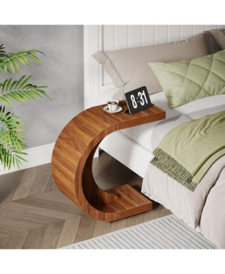 C-Shaped End Table, Wood Side Table for Couch Sofa Living Room Bedroom Small Space