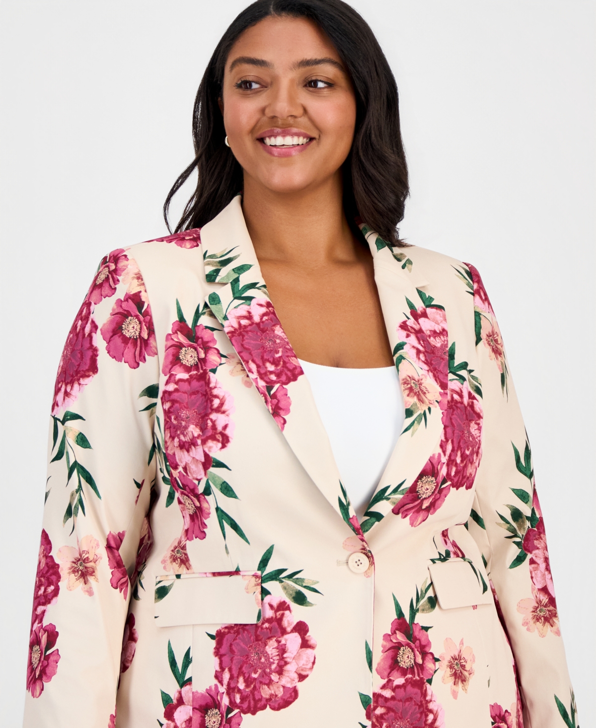 Tahari Asl Plus Printed One-Button Blazer