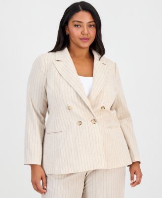 Plus Size Pinstripe Double-Breasted Blazer