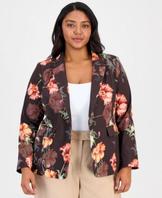 Plus Size Printed One-Button Blazer