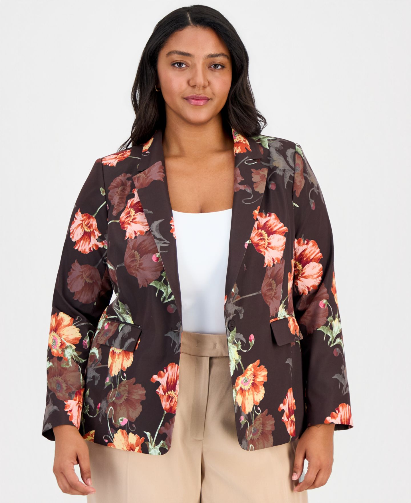 Женский пиджак Tahari ASL Plus Size Printed One-Button Blazer, цвет: Тёмно-коричневый с принтом — фото 1