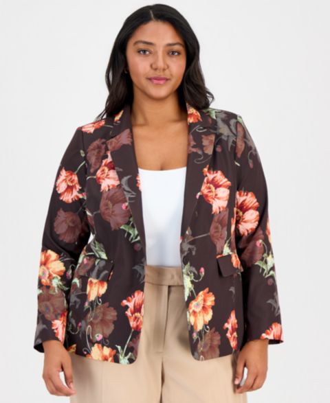 Женский пиджак Tahari ASL Plus Size Printed One-Button Blazer, цвет: Тёмно-коричневый с принтом