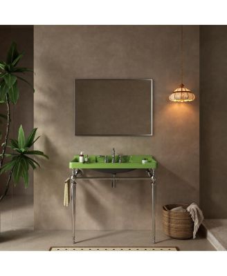 36" Bathroom Console Sink with Green Ceramic Vanity, Wall Mounted Basin & Stainless Steel Legs, Towel Bar Included