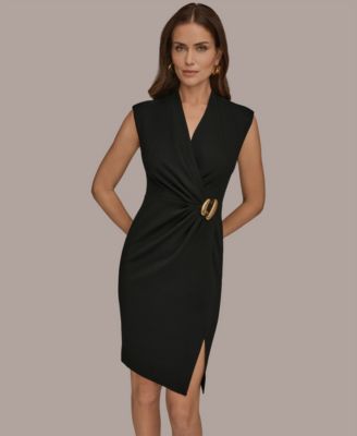 Women's Sheath Knee Length Dress with Novelty Hardware Trim