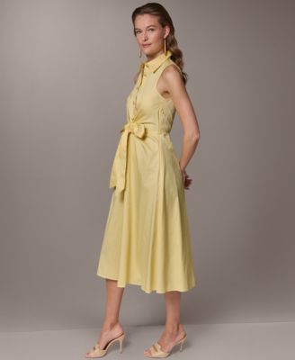 Women's Shirt Midi Dress with Waist Bow Tie