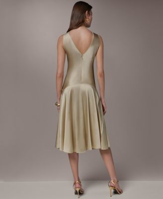 Women's Silk Sleeveless Boat Neck Midi Dress