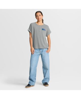Women's Heather Gray Seattle Seahawks Oversized&nbsp;Hometown Premium Henley Shirt