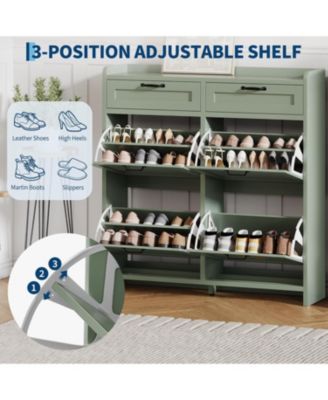 Shoe Cabinet with 4 Flip Drawers and 2 Top Drawers, High-Gloss Painted Wood Shoe Organizer with Adjustable Shelves, Freestanding Hidden Storage