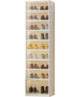 9 Tier Foldable Shoe Rack Organizer with Clear Doors - Storage for 18 Pairs Collapsible Shoe Cabinet for Entryway Living Room Closet