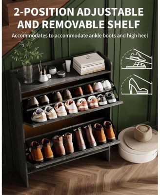 Narrow Shoe Cabinet with 2 Flip Drawers Freestanding Hidden Shoe Rack for Entryway Bedroom and Hallway