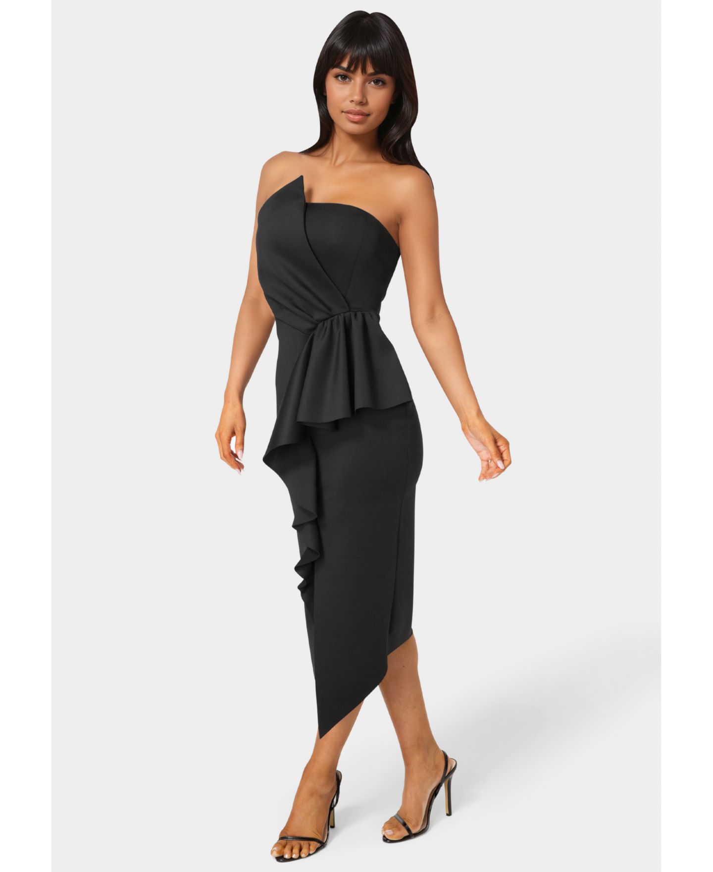 Женское платье Bebe Strapless Cascade Midi, цвет: Чёрный — фото 2