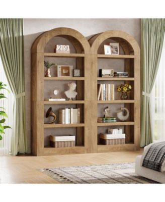 70.9'' Tall Arched Bookshelf with Storage, 5-Tier Wooden Open Bookcase Display Shelves Organizer