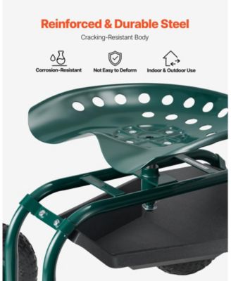 Rolling Garden Scooter with Swivel Seat & Multi-compartment Tool Storage