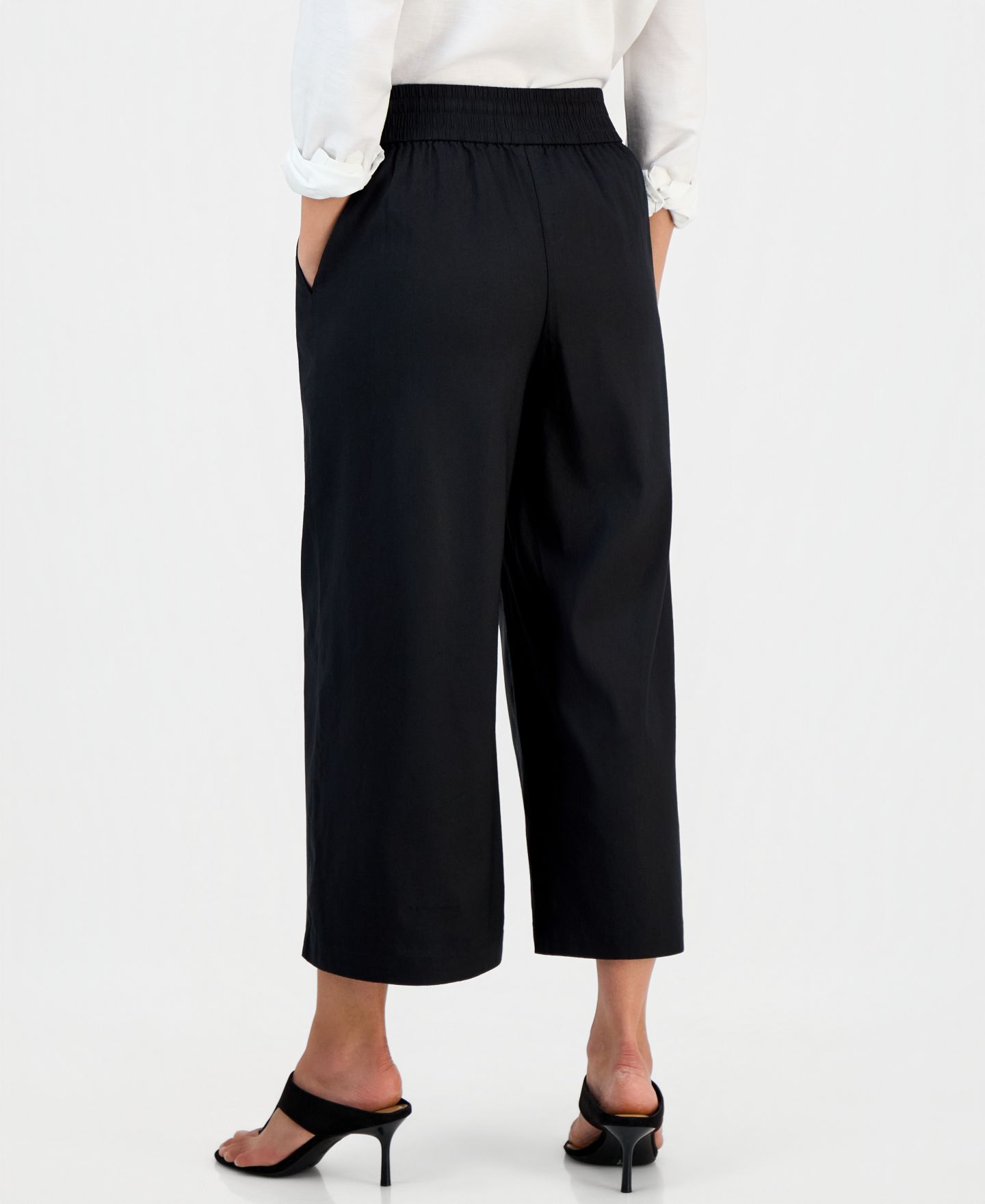 Женские брюки I.N.C. International Concepts Petite Cropped Linen Wide-Leg, цвет: Глубокий чёрный — фото 5