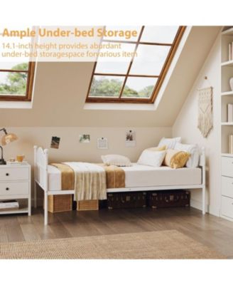 "Twin Daybed Without Trundle, Sturdy Foldable Metal Frame, Heavy-Duty Steel Double Sofa Bed for Living Rooms"