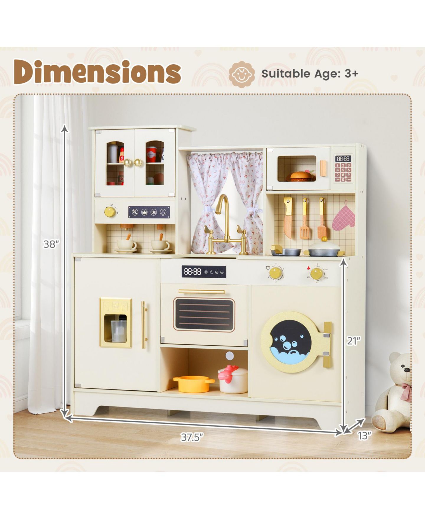 Детские игрушки Slickblue Wooden 14-Piece Play Kitchen, от 3 лет, цвет: Бежевый — фото 3