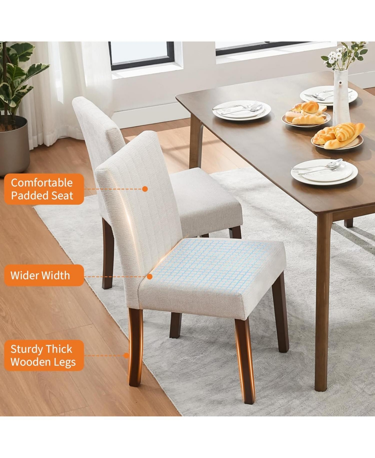 gaomon Parsons Button Tufted Dining Chairs Set of 4, Upholstered Fabric Chairs with Wood Legs, Vertical Stripe