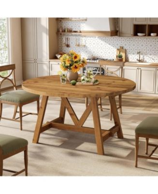 Tribesigns Solid Wood Dining Table for 4-6, Farmhouse Round Kitchen ...