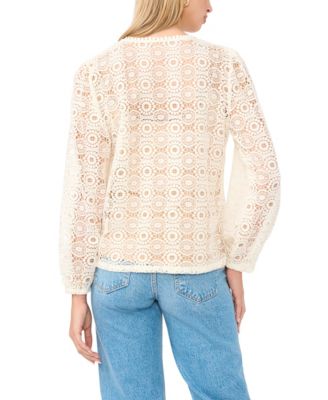 Women's Circle Lace Tassel Trim Long-Sleeve Top