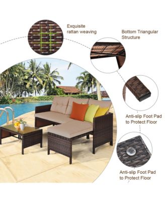 3PC Rattan Furniture Sofa Lounge Chaise Set Outdoor Patio Garden