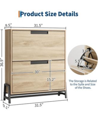 Narrow Hidden Shoe Storage Organizer with Top Decor Shelf Modern Shoe Cabinet with 2 Flip Drawers for Entryway and Hallway