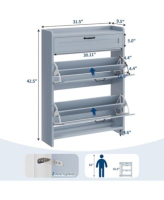 Shoe Cabinet with 2 Flip Drawers and 1 Top Drawer High-Gloss Painted Wood Shoe Freestanding Hidden Shoe Storage Cabi