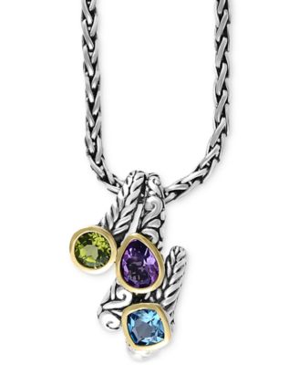 EFFY Collection - Multi-Gemstone Pendant Necklace (3-1/3 ct. t.w.) in Sterling Silver and 18k Gold