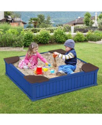 Kids Outdoor Sandbox with Cover and 4 Corner Seats