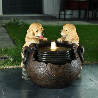 Puppy Love Farmhouse Resin Outdoor Fountain with Lights
