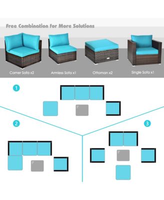 6PCS Patio Conversation Set Rattan Sectional Furniture Set w/ Cushions