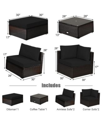 6PCS Rattan Patio Sectional Sofa Set Outdoor Furniture Set w/ Cushions