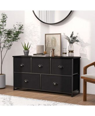 5 Drawers Dresser TV Stand Chest Clothes Storage Organizer with 5 Fabric Bins