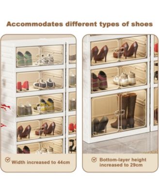 Shoe Organizer Storage Box 12 Pairs Foldable Shoe Rack for Closet with Dustproof Doors No Assembly Stackable Boot Shoes Boxes Cabinet Bins
