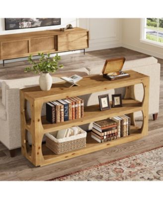 Solid Wood Console Table with 3-Tier Storage, 63" Long Farmhouse Narrow Entryway Table