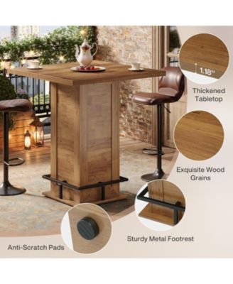 39.4" H Square Bar Table, Industrial High Top Bistro Pub Cocktail Table with Metal Footrest for Kitchen Nook, Home Bar, Small Bars