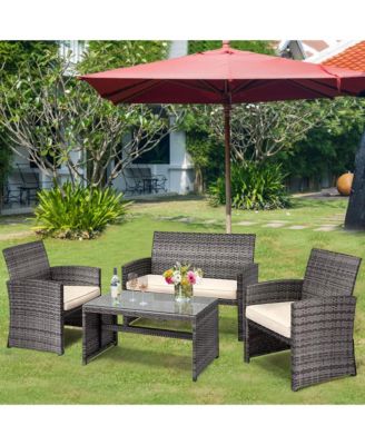 8PCS Patio Outdoor Rattan Furniture Set w/ Cushioned Chair Loveseat Table