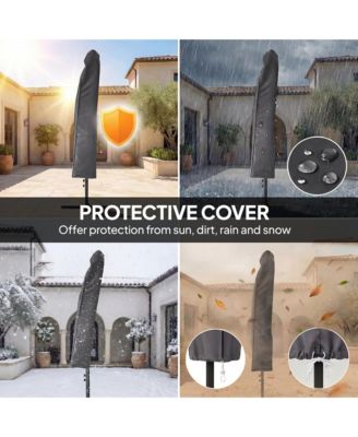 10 ft Offset Cantilever Patio Umbrella w/ Light, Weight,