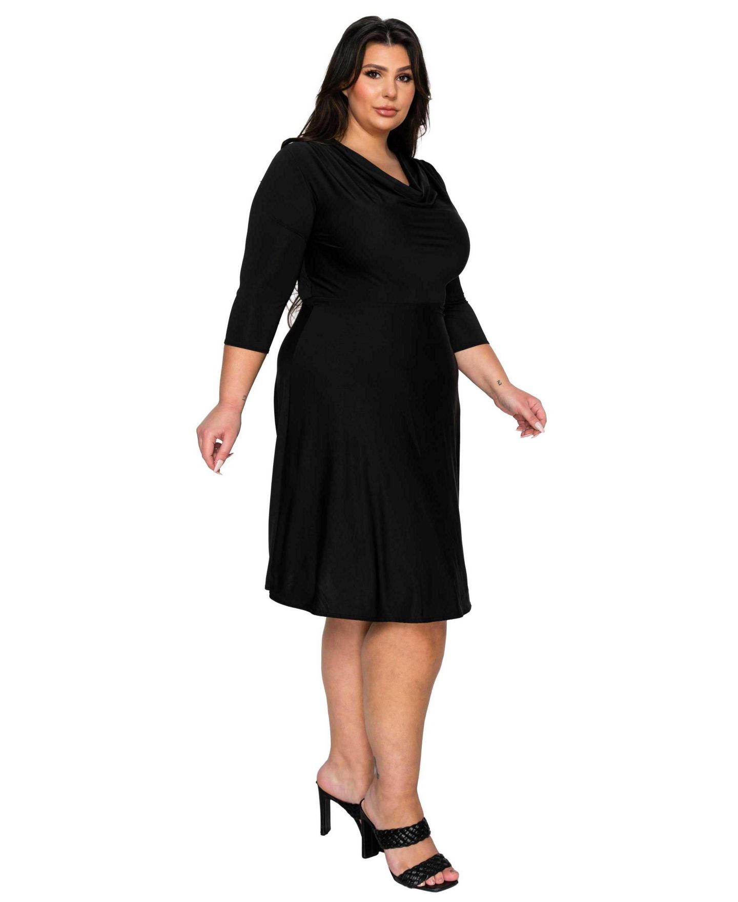 Женское платье L I V D Plus Size Amoretti Cowl Neck Flare, цвет: Чёрный — фото 2