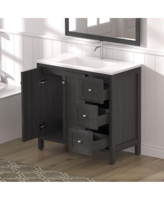 35.4" Munich Black Bathroom Vanity with Basin, Plywood Cabinet with Soft Closing Doors & 3 Drawers Storage for Small Bathrooms