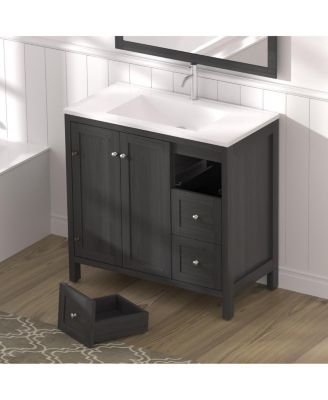 35.4" Munich Black Bathroom Vanity with Basin, Plywood Cabinet with Soft Closing Doors & 3 Drawers Storage for Small Bathrooms