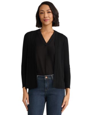 Petite Variegated Rib Kissing Front Long-Sleeve Cardigan