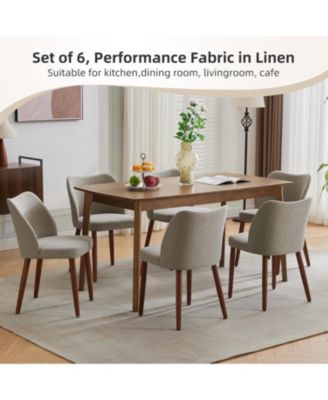 Modern Linen Dining Chairs Set of 4, Upholstered Chairs with Padded Seat and Wood Legs