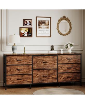 8 Drawer Fabric Dresser TV Stand with Wooden Top,Metal Frame Storage Chest,Wide Closet Organizer for Bedroom Living Room