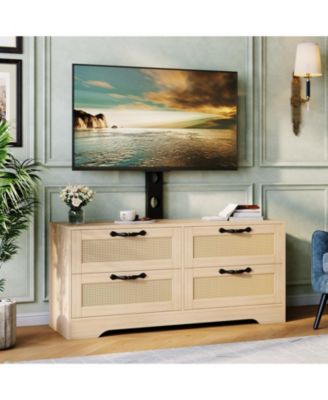4-Drawer TV Stands for Living Room, Entertainment Center,4-Drawer Wicker-Style MDF TV Stand with Stand